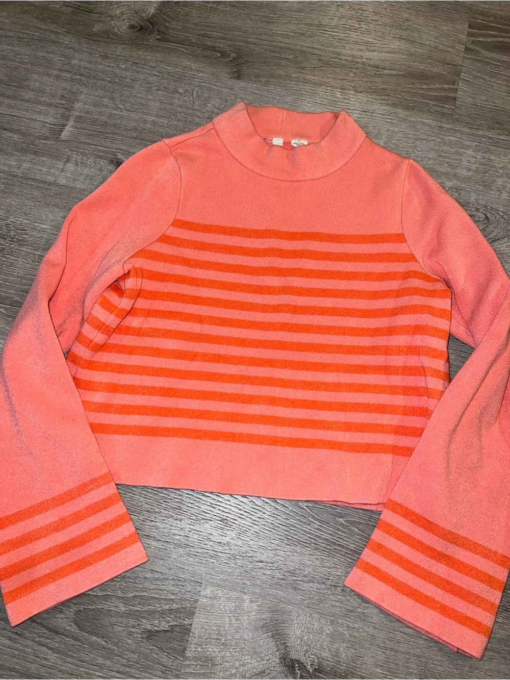 Anthropology Moth Pink and Orange Striped Mock-Neck Long Sleeve